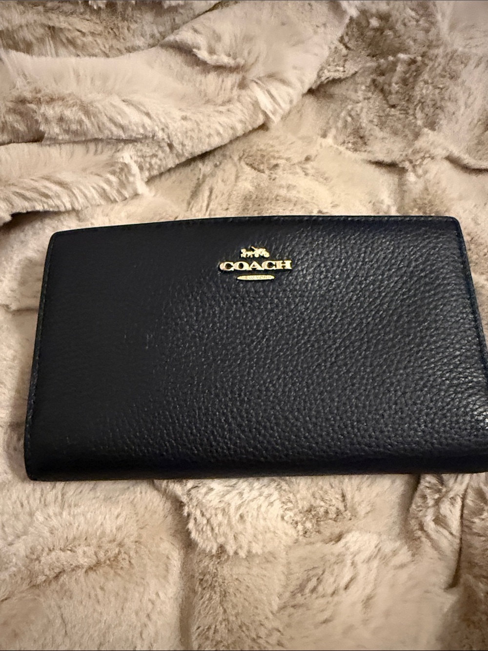 Coach Black Pebbled Leather Wallet with Gold Logo
